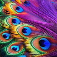 ai genererad färgad påfågel fjädrar foto