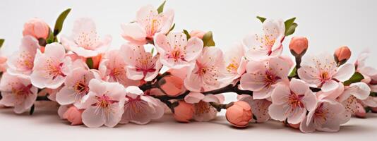 ai genererad en knippa av persika blommor på de tabell foto