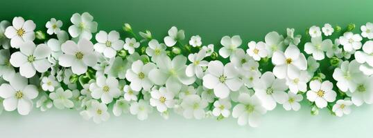 ai genererad en grön bakgrund med vit blommor och blommor foto