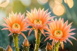 ai genererad skön ljus orange blommor av kaktus foto