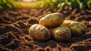 ai genererad potatis skörda på de jord stänga upp foto