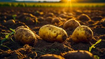 ai genererad potatis skörda på de jord stänga upp foto