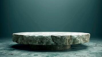 ai genererad en stor sten tabell Sammanträde på topp av en betong golv foto