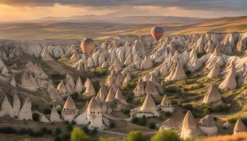 ai genererad varm luft ballonger flygande över de dal av cappadocia foto