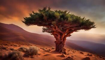 ai genererad en ensam träd står i de mitten av en öken- foto