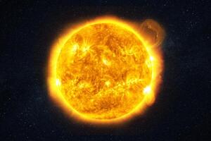 ljus Sol brännskador med plasma och bloss i Plats. sol- blossa torg och magnetisk stormar, begrepp foto