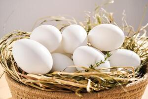 korg- korg med bruka naturlig vit ägg. foto