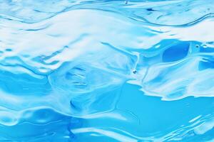 ai genererad klar blå vatten yta med skön stänk krusningar och tvål bubblor. abstrakt sommar baner bakgrund foto