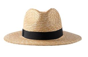 sugrör fedora hatt isolerat. sommar hatt med svart band. keps på vit bakgrund. foto