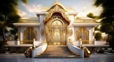ai genererad en skön hus design den där är guld ornament foto