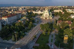 antenn panorama av de stad Centrum och kyrka alexander nevsky, sofia bulgarien foto