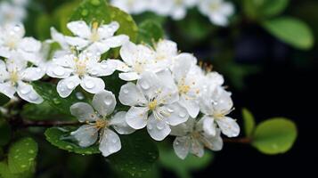 ai genererad färsk vår blommar med regndroppar foto