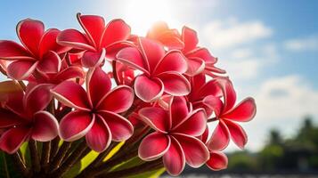 ai genererad vibrerande rosa plumeria blommor i solljus foto