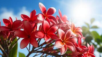 ai genererad vibrerande rosa plumeria blommor i solljus foto