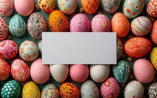 ai genererad påsk ägg konstverk med tom område för text foto