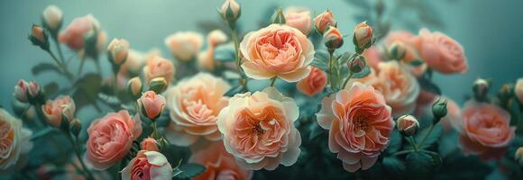 ai genererad de arrangemang av rosa och persika blommor foto