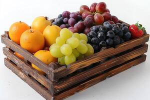 ai genererad färsk frukt och grönsaker i de låda reklam mat fotografi foto