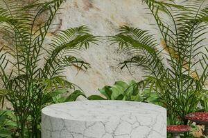 modern minimal podium handflatan grön naturlig tropisk vild begrepp abstrakt bakgrund 3d framställa foto