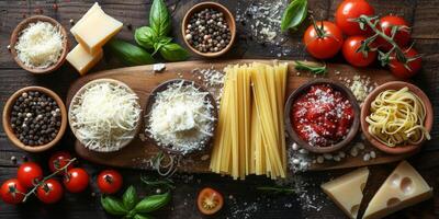 ai genererad klassisk pasta på kök bakgrund. diet och mat begrepp. foto