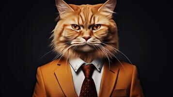 ai genererad elegant katt - chef i en kostym. foto