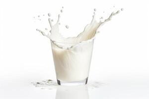ai genererad isolerat små glas av mjölk på vit bakgrund. foto