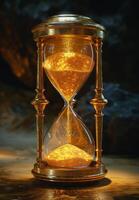 ai genererad timglas är enhet för mätning tid framförallt. ett bild den där visar en sand timglas foto