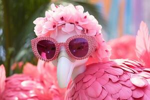 ai genererad årgång rosa flamingo solglasögon. generera ai foto