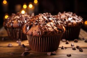 ai genererad härlig choklad muffins efterrätt. generera ai foto