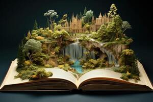 ai genererad fantasifull öppen magi bok värld. generera ai foto