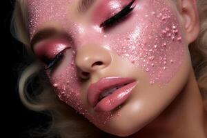 ai genererad glamorös modell flicka rosa glitter. generera ai foto