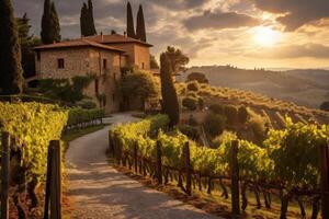 ai genererad pittoresk landskap av tuscany vintillverkare naturskön lantlig. generera ai foto