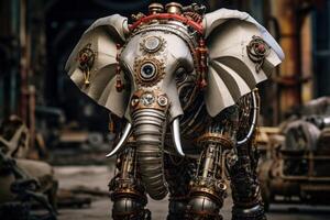 ai genererad metallklädd steampunk elefant. generera ai foto