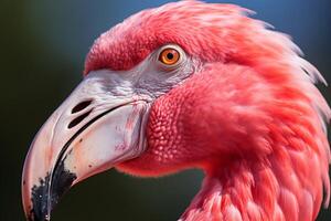 ai genererad vibrerande rosa flamingo på sjö. generera ai foto