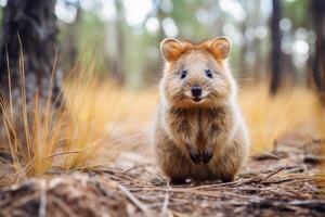 ai genererad vänlig Quokka djur- gnagare fält. generera ai foto