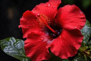 ai genererad tropisk röd hibiskus blomma. generera ai foto