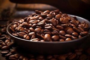 ai genererad aromatisk rostad kaffe bönor. generera ai foto