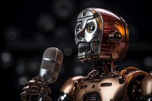 ai genererad automatiserad robot sångare mikrofon. generera ai foto