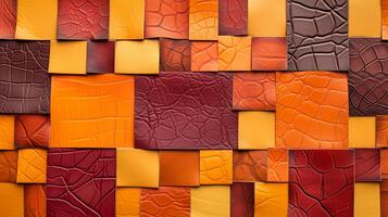 ai genererad röd orange, gul, vinröd läder textur bakgrund. abstrakt mönster av färgrik läder textur. foto