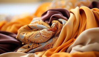 ai genererad vibrerande färgad silke textilier skapa ett elegant randig mönster genererad förbi ai foto
