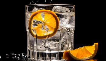 ai genererad uppfriskande cocktail med is, frukt, och citrus- i en glas genererad förbi ai foto