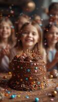ai genererad ljuv firande vänner njuter choklad kaka tillsammans foto