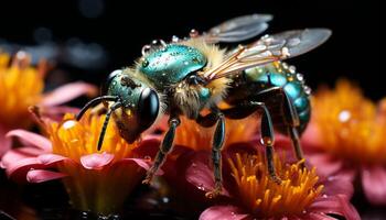 ai genererad insekt, natur, djur, makro, bi, blomma, pollinering, pollen, enda blomma genererad förbi ai foto