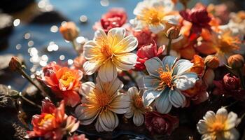 ai genererad natur skönhet i en vibrerande bukett, blomstrande med färgrik blommor genererad förbi ai foto