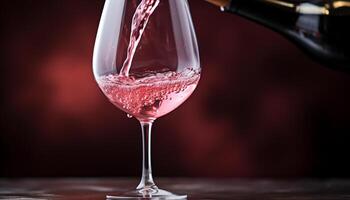 ai genererad häller röd vin in i en vinglas, fira elegans och lyx genererad förbi ai foto