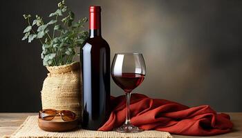 ai genererad elegant röd vin på trä- tabell, en lyxig firande genererad förbi ai foto