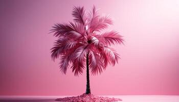 ai genererad tropisk handflatan träd silhuett mot rosa solnedgång, natur skönhet genererad förbi ai foto