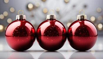 ai genererad skinande jul prydnad dekorerar träd, lysande med vibrerande färger genererad förbi ai foto