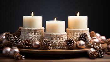 ai genererad lysande ljus tänds vinter- firande, symboliserar kristen traditioner genererad förbi ai foto