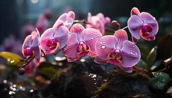 ai genererad friskhet och skönhet i natur rosa och lila orkide blomma genererad förbi ai foto