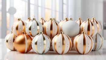 ai genererad en vibrerande samling av skinande jul ornament dekorera de träd genererad förbi ai foto